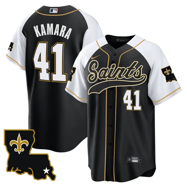 Men's New Orleans Saints #41 Alvin Kamara Black/White 1987 Legacy Cool Base Stitched Baseball Jersey Men's New Orleans Saints #41 Alvin Kamara Black/White 1987 Legacy Cool Base Stitched Baseball Jersey